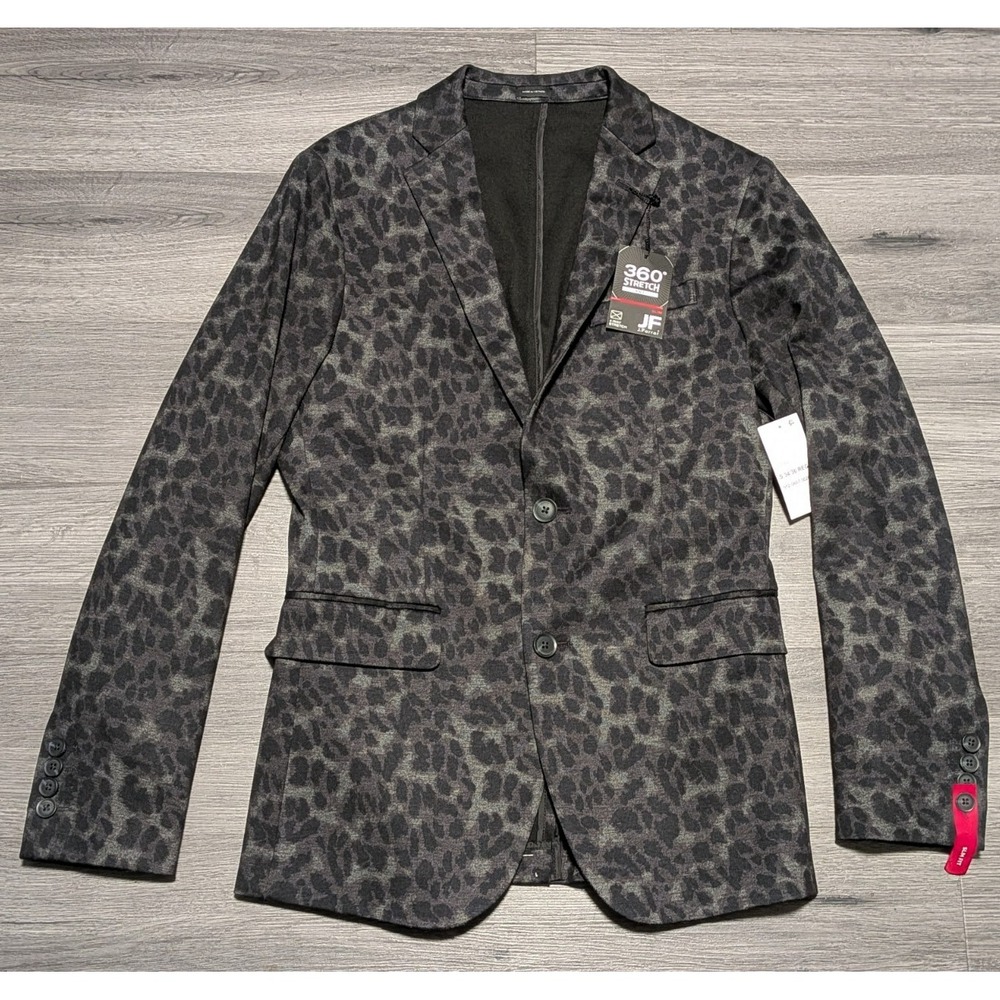 NWT J. Ferrar Men's Gray Unstructured Leopard Print 360 Stretch Blazer Size 36R